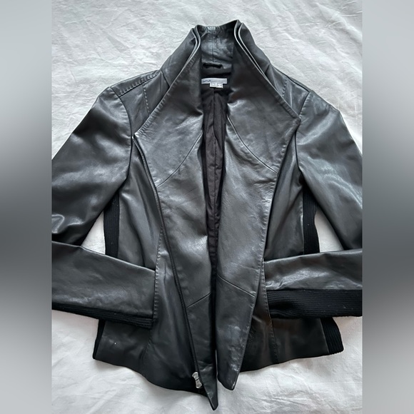 Vince Scuba Leather & Stretch Wool Panel Black Motto Jacket Womens L 8 - Picture 17 of 17